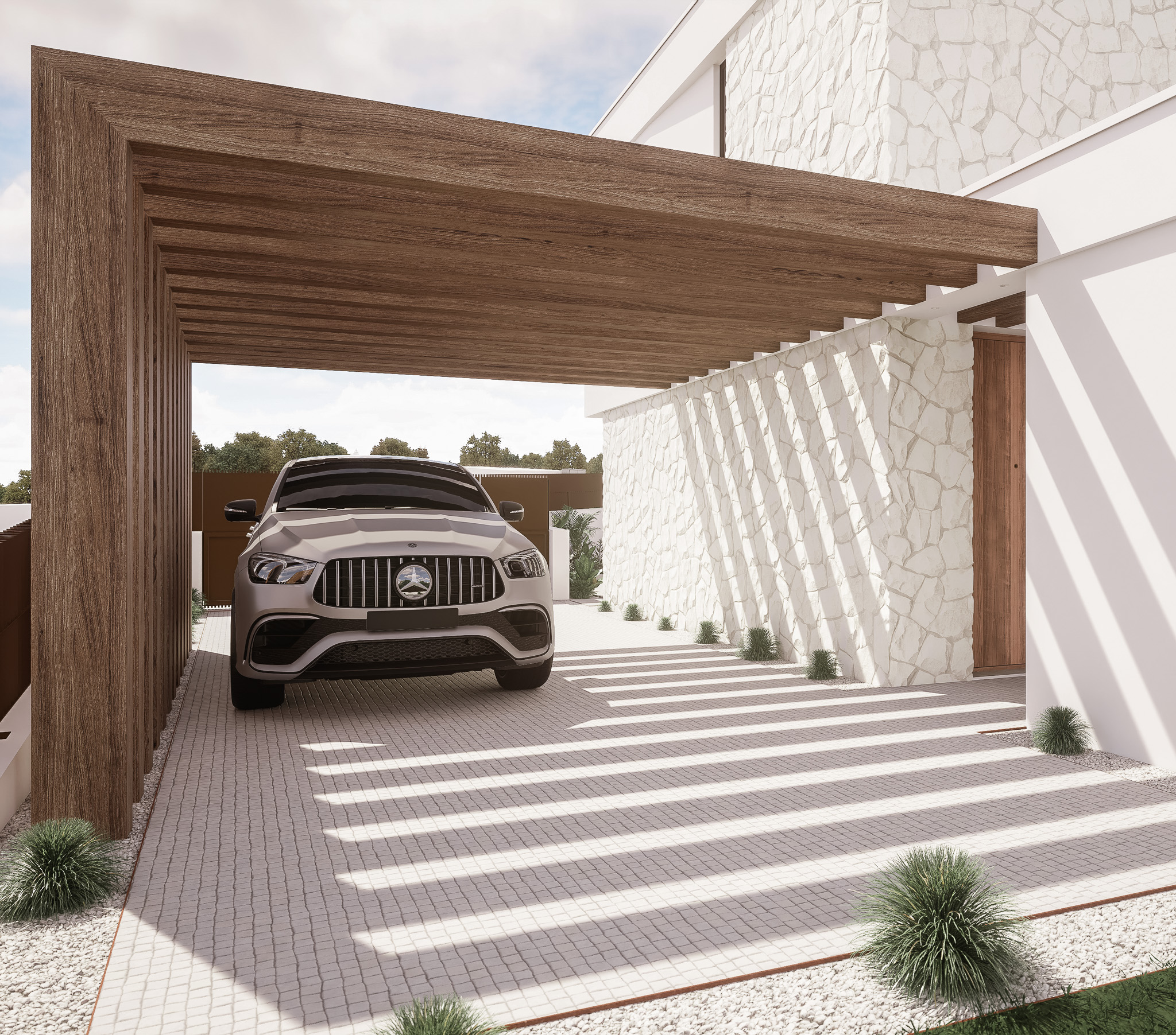 Villa 22 - Coto, Caldas da Rainha - Pormenor Pérgula do Estacionamento - MKM