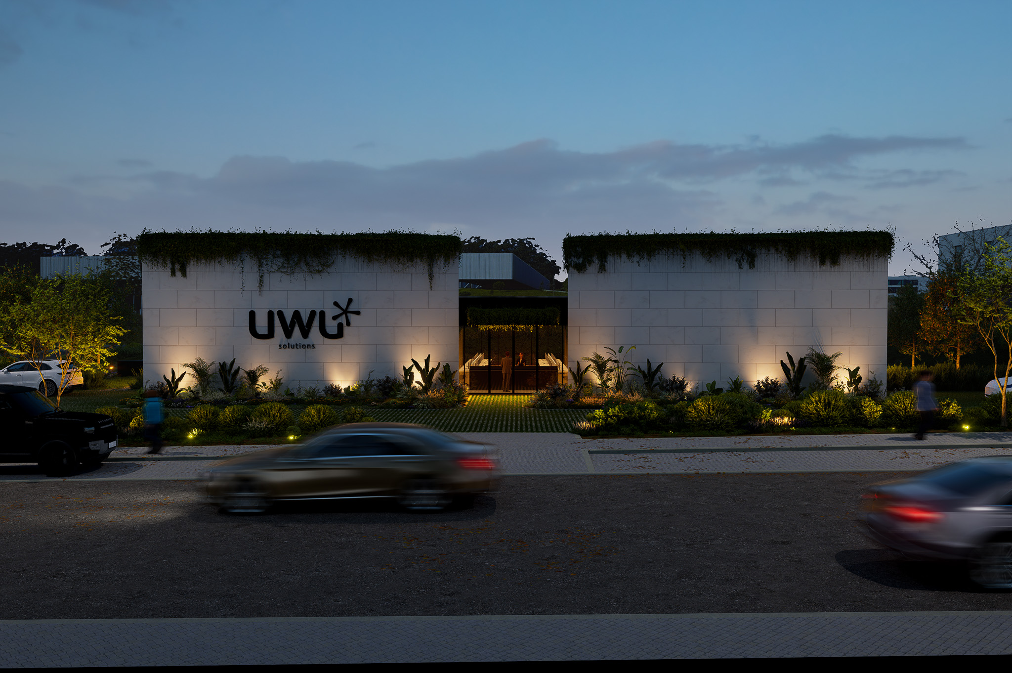 UWU - Parque Tecnológico de Óbidos - fachada noturna - MKM